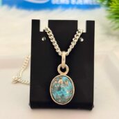 Buy 16.20 Carat / Ratti – 2.81 Gram – Natural Feroza (Turquoise) Hallmark Silver Pendant