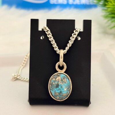 Buy 16.20 Carat / Ratti – 2.81 Gram – Natural Feroza (Turquoise) Hallmark Silver Pendant