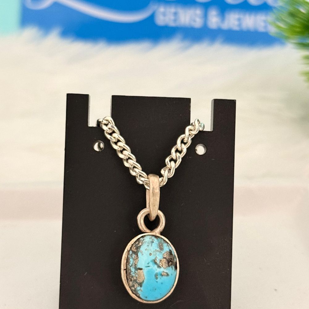 Buy 12.50 Carat / Ratti – 1.60 Gram – Natural Feroza (Turquoise) Hallmark Silver Pendant