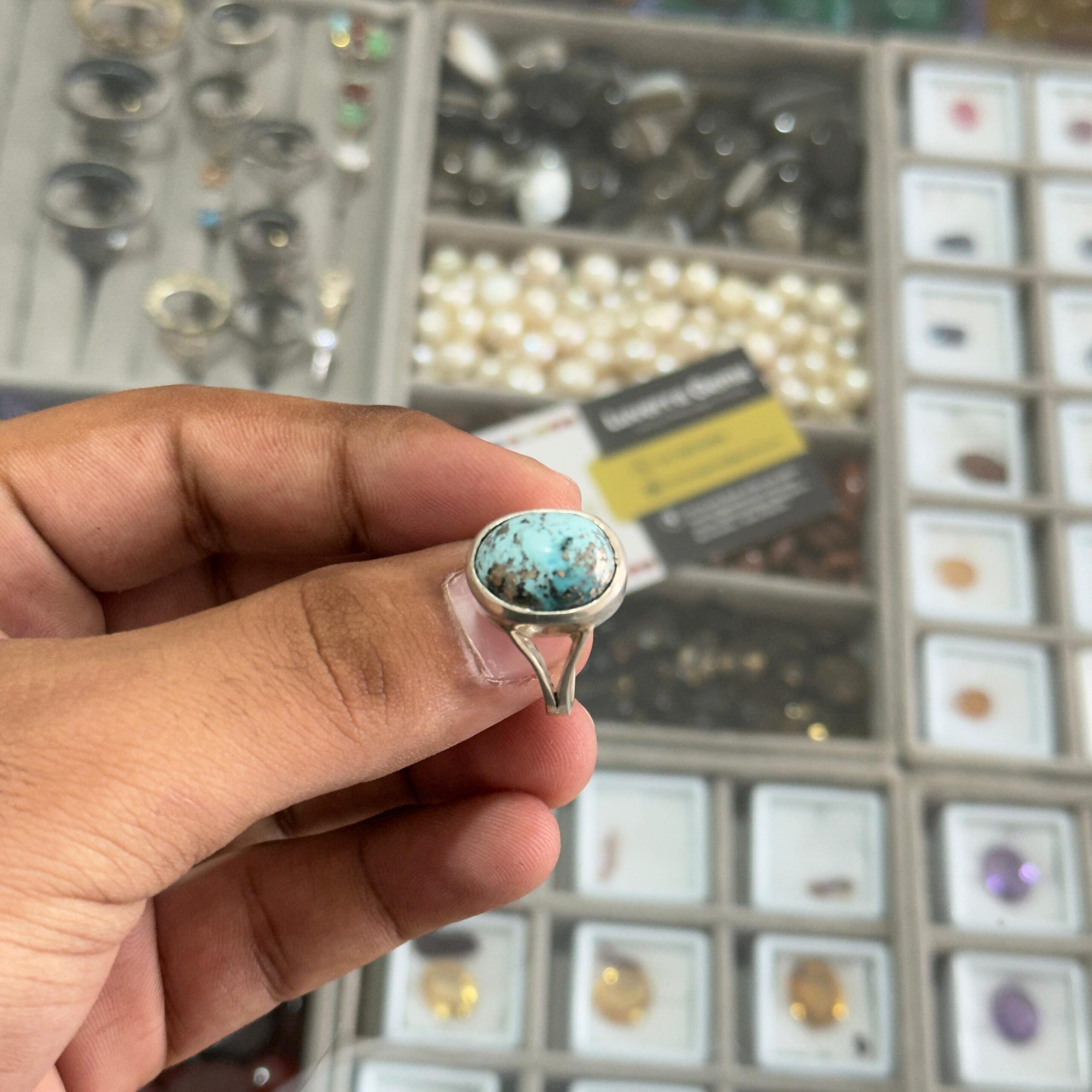 Buy 14.56 Carat Irani Firoza Silver Ring – Natural Turquoise in 5.059g Pure Silver