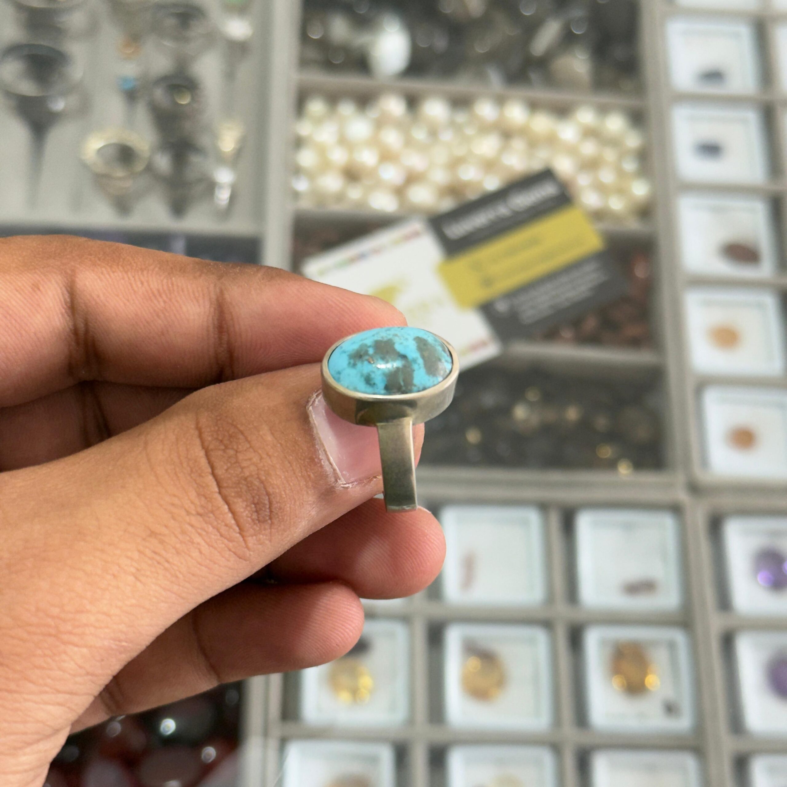 Buy 12.38 Carat Irani Firoza Silver Ring – Natural Turquoise in 6.136g Pure Silver | Certified & Premium Quality