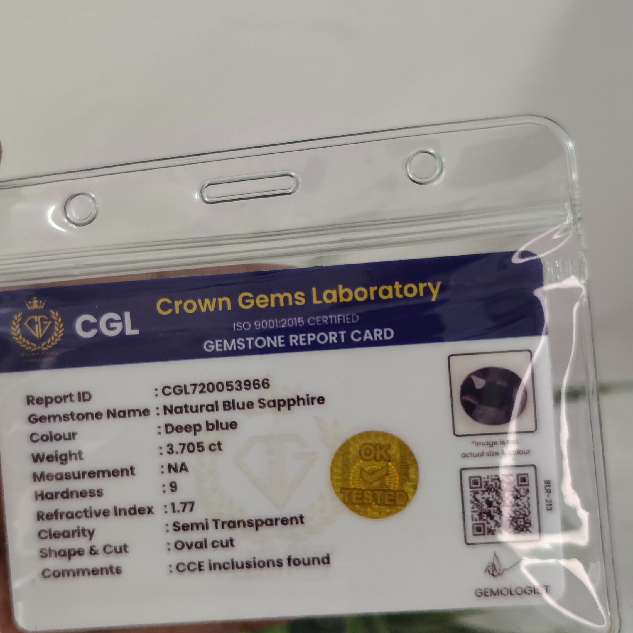 3.705 Carat – Natural Blue Sapphire - Image 2