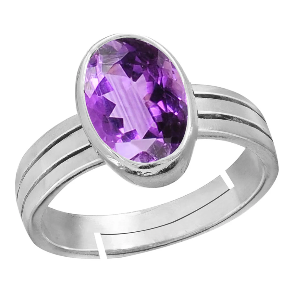 Natural Amethyst Silver Adjustable Ring