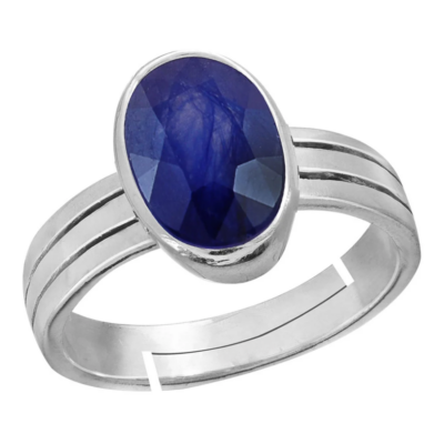 Natural Blue Sapphire (Neelam) Silver Adjustable Ring