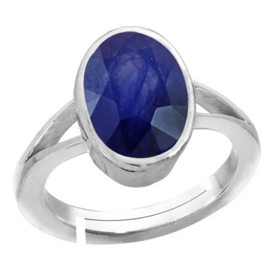 Natural Blue Sapphire (Neelam) Silver Adjustable Ring