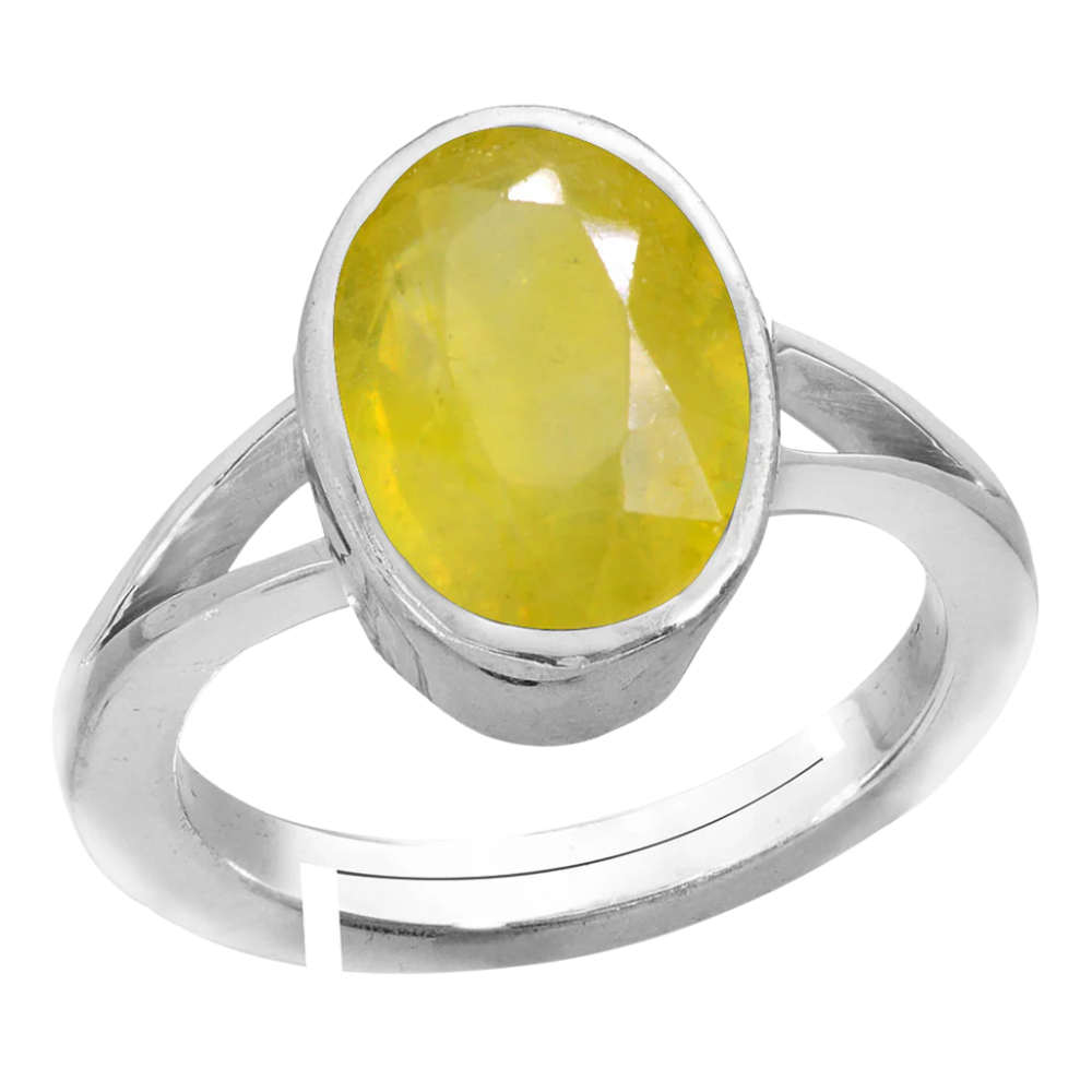 Natural Yellow Sapphire (Pukhraj) Silver Adjustable Ring