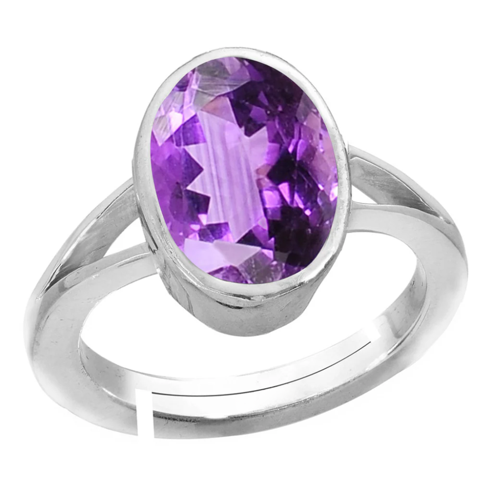 Natural Amethyst Silver Adjustable Ring