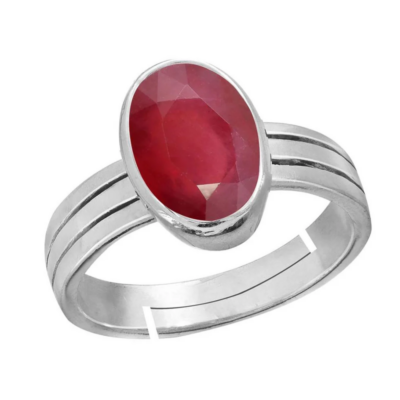 Natural Ruby (Manik) Silver Adjustable Ring