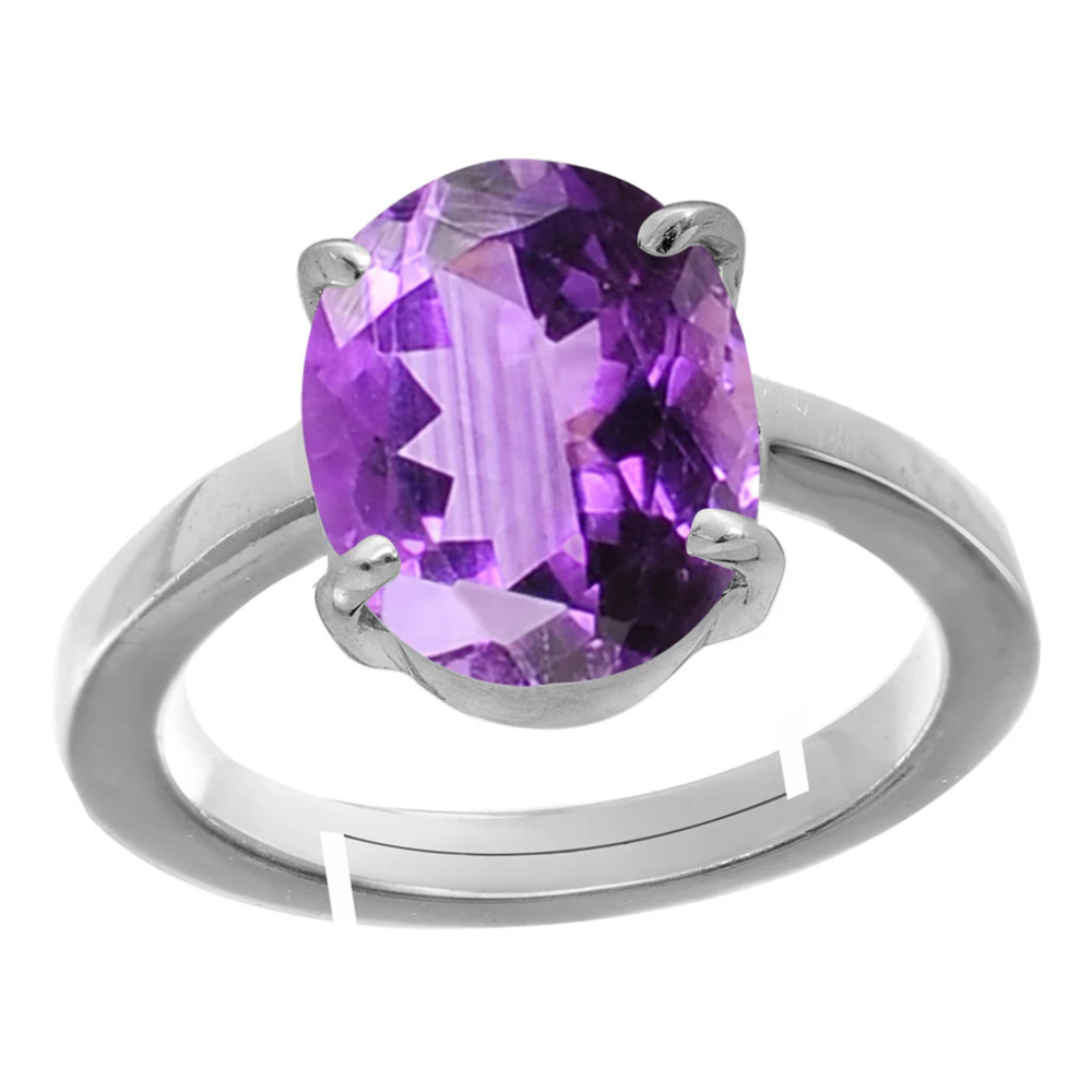Natural Amethyst Silver Adjustable Ring