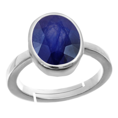 Natural Blue Sapphire (Neelam) Silver Adjustable Ring
