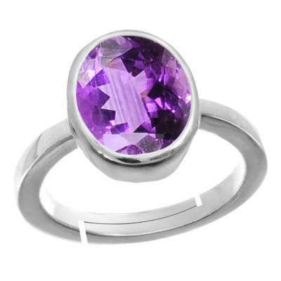 Natural Amethyst Silver Adjustable Ring
