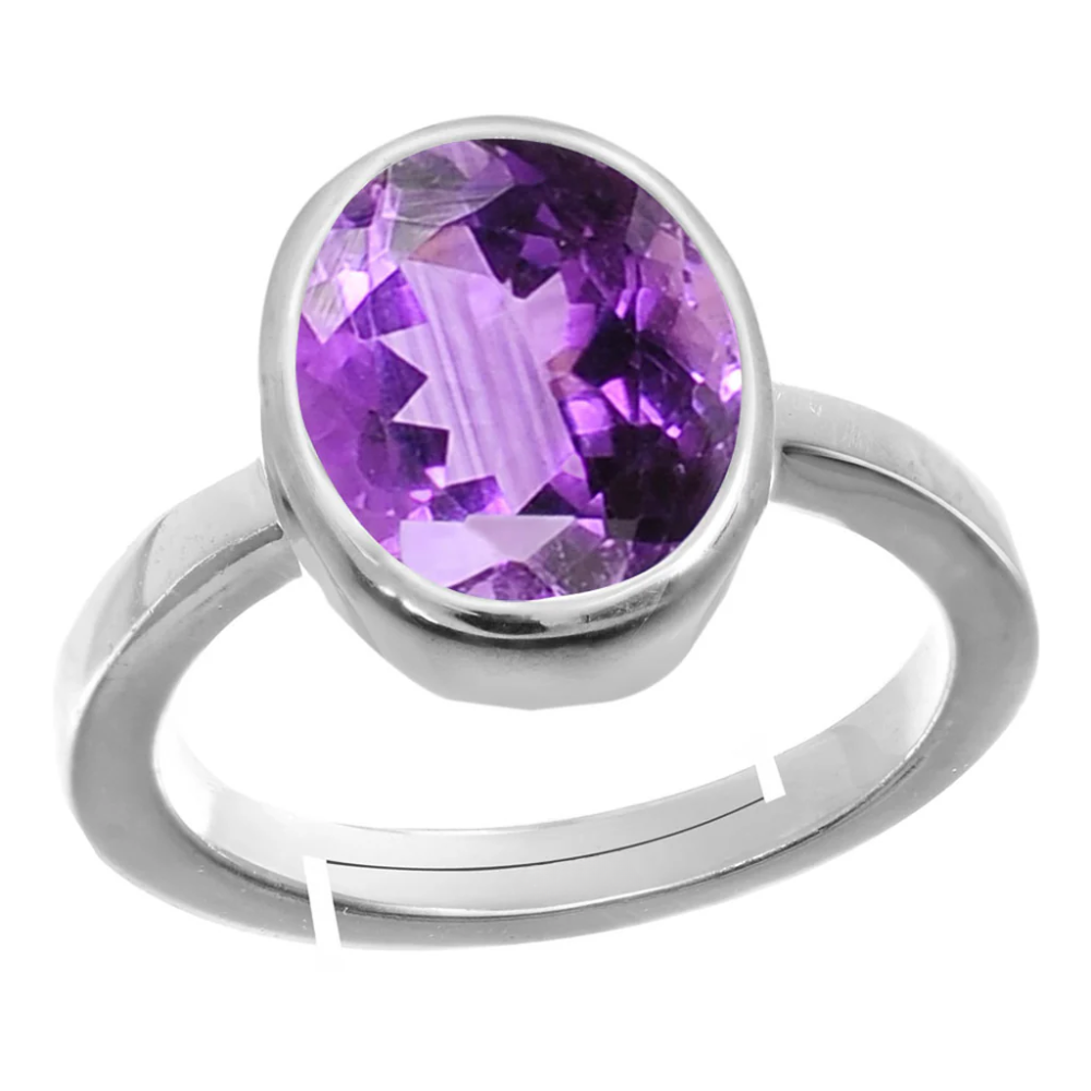 Natural Amethyst Silver Adjustable Ring