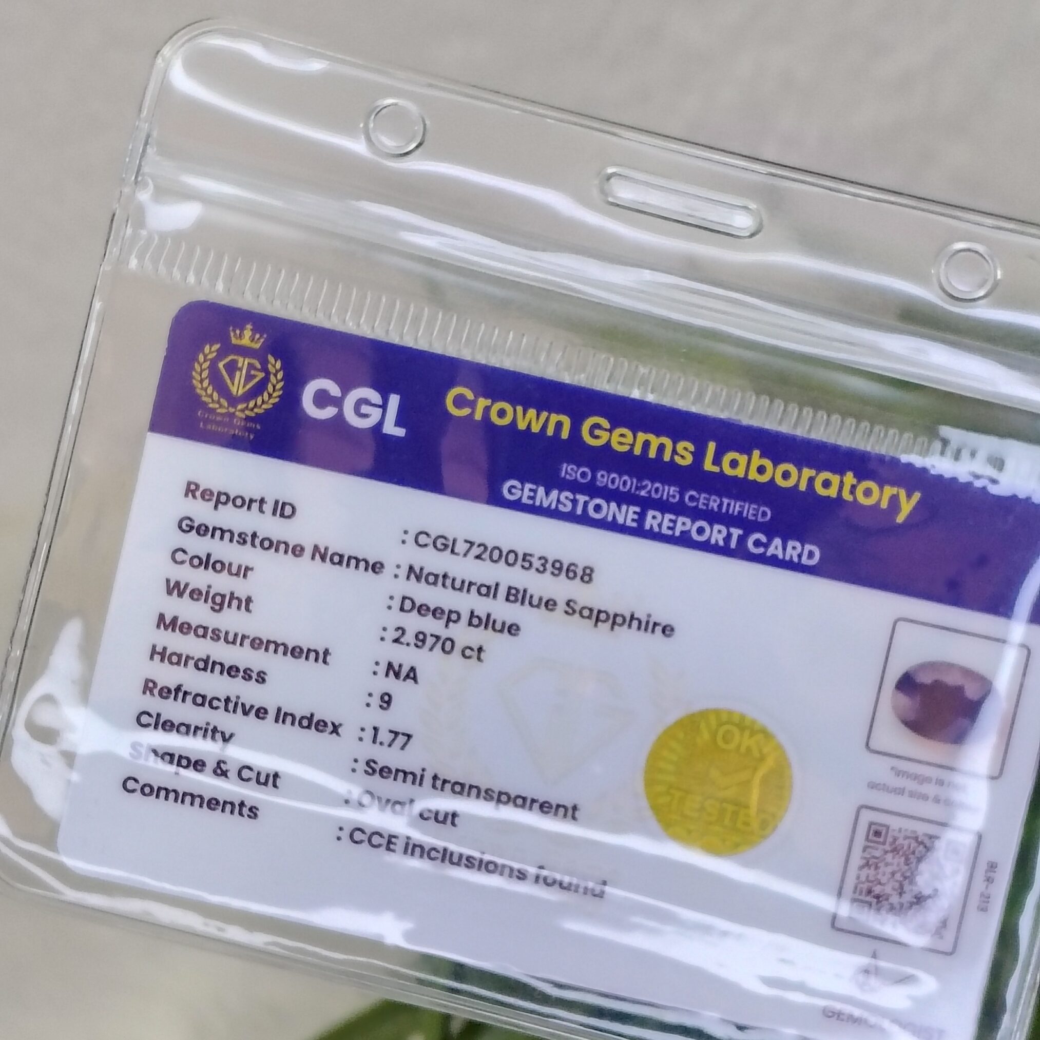 2.970 Carats Natural Blue Sapphire (Neelam) - Image 2