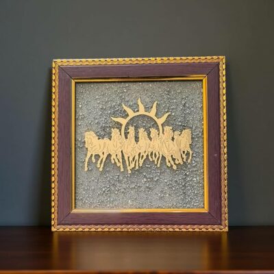 7 Horse Success Frame with Natural Raw Pyrite for Wealth & Growth